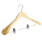 Wooden wide coat hanger with clips