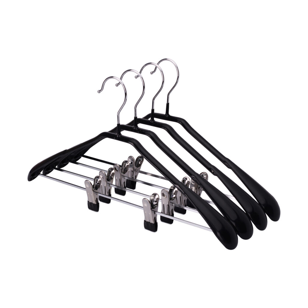 PVC coated wire coat hanger with movable clips